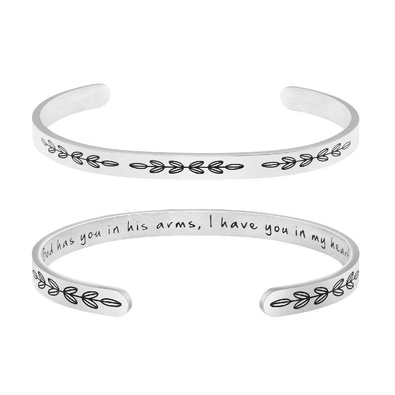 Rhinestone - Embellished Women's Cuff Bracelets in Silver for a Sparkling and Festive LookGod Has You in His Arms, I Have You in My Heart Hidden Message Cuff Bracelet