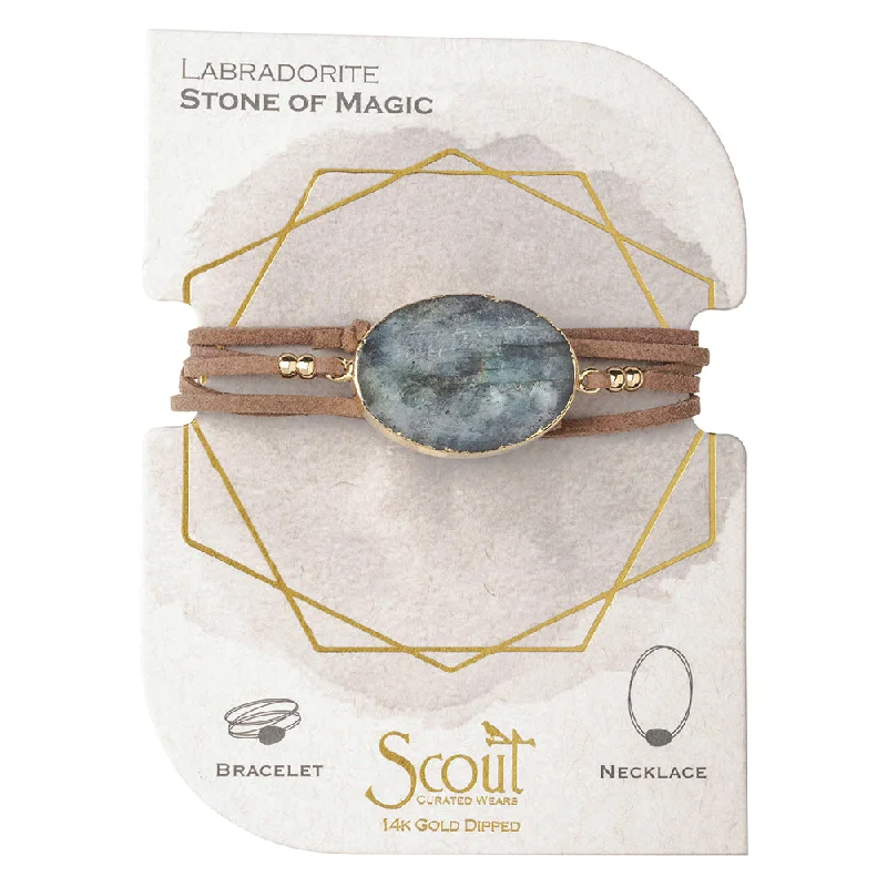 Wrap Bracelets in Bold Metallic Colors for a Fashion - Forward StatementSuede/Stone Wrap - Labradorite/Gold/Stone of Magic