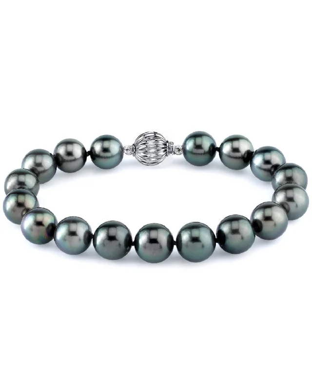 Adjustable Leather and Pearl Bracelet with Braided Detail for a Boho - Chic VibeTrue Round Black Tahitian Pearl Bracelet, 9.0-10.0mm - AAA Quality