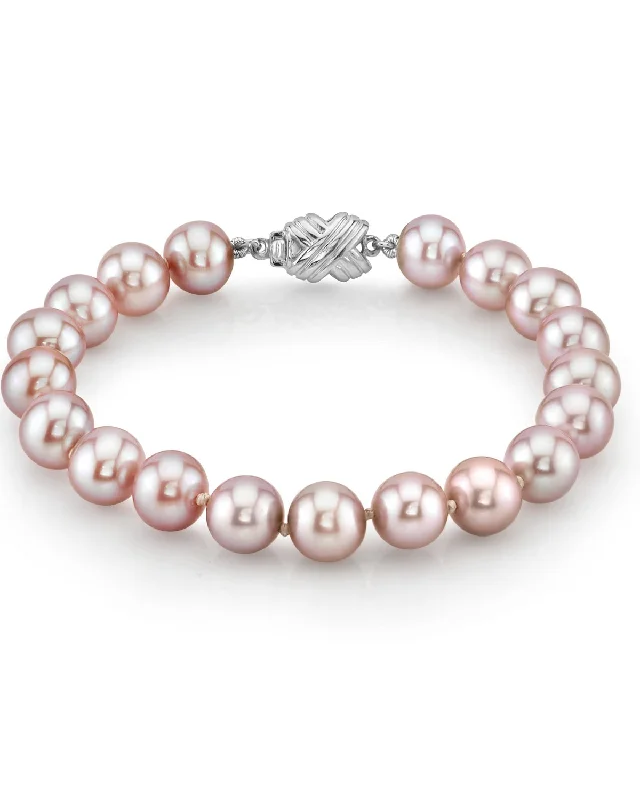 Mother - of - Pearl Inlay Pearl Bracelet with Brass Accents for a Luxurious Texture8.0-8.5mm Pink Freshwater Pearl Bracelet - AAA Quality