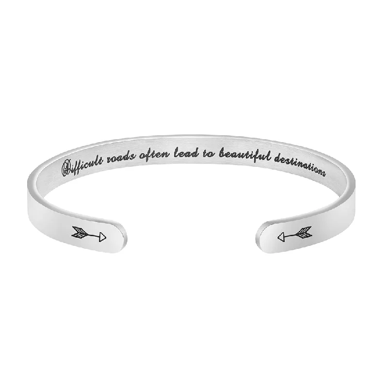 Water - Resistant Women's Cuff Bracelets in Silicone for Sports and Outdoor ActivitiesDifficult Roads Often Lead to Beautiful Destinations Hidden Message Cuff Bracelet