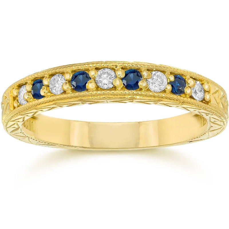 Two - Tone Gold and Silver Wedding Bands with a Twist Design for a Contemporary and Eye - Catching Style1/4Ct Blue Sapphire & Diamond Vintage Ring Yellow Gold