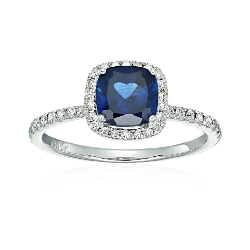 Sapphire Gemstone Rings in 18K White Gold with Diamond Accents for an Elegant Engagement10k White Gold Created Blue Sapphire & Diamond Engagement Ring