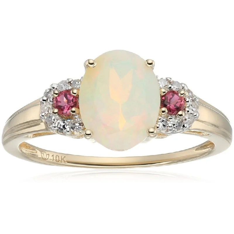 Jasper Gemstone Rings in 18K Gold Vermeil with a Matte Finish for a Subtle and Elegant Look10k Yellow Gold Pink Tourmaline Diamond 3-Stone Engagement Ring, Sz 7