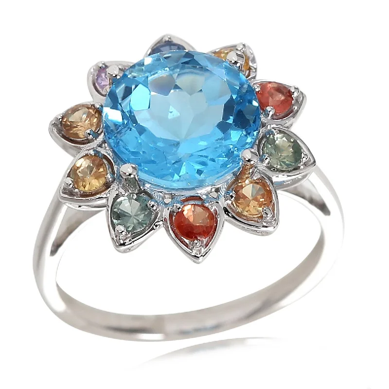 Lapis Lazuli Gemstone Rings in Sterling Silver with a Star - Shaped Setting for a Celestial - Inspired Piece14Kt Gold Swiss Blue Topaz and Multi Sapphire Ring