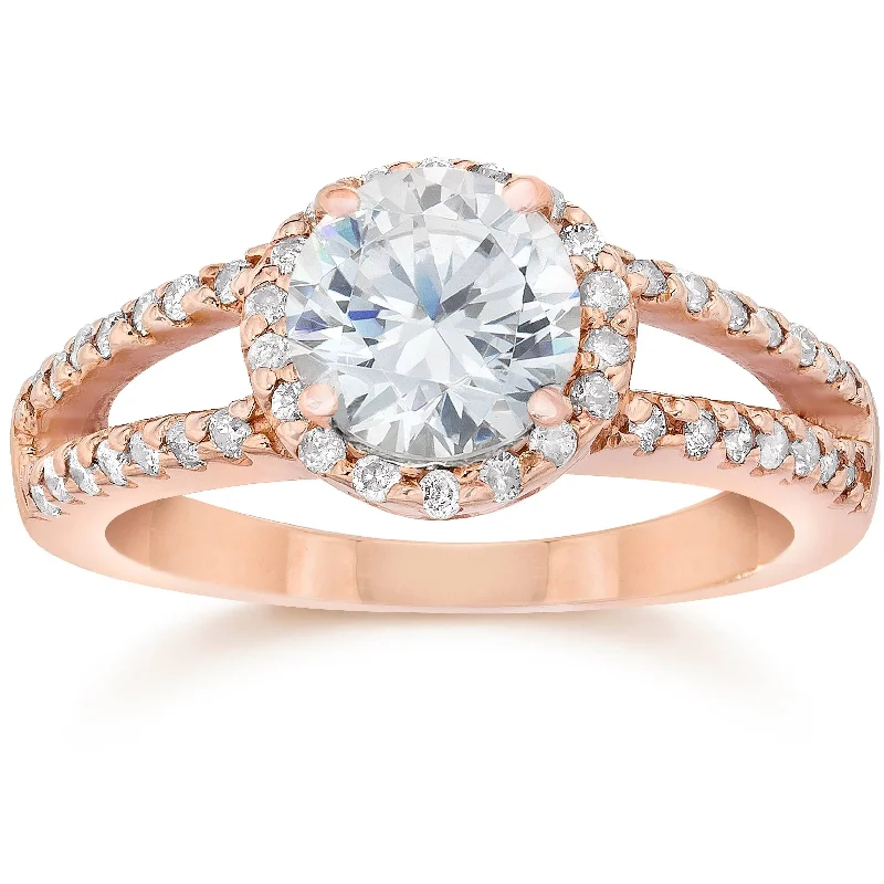 Stackable Wedding Bands in Sterling Silver with Enamel Inlays for a Colorful and Versatile Option2.00CT Split Shank Diamond Halo Engagement Ring Rose Gold