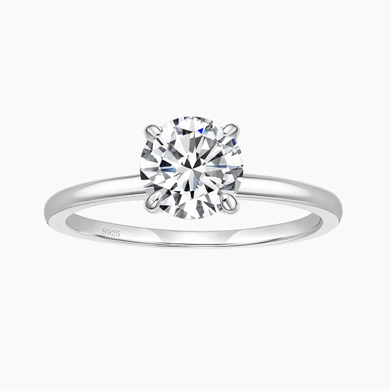 Princess Cut Engagement Rings in 18K White Gold with Micro - Pave Side Stones2CT Classic Round Cubic Zirconia Engagement Ring