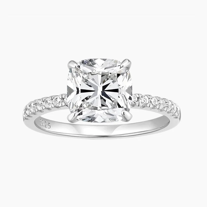 Classic Round Cut Engagement Rings with Platinum Prongs and Halo Setting for Timeless Elegance2CT Cushion Cut Cubic Zironia Wedding Ring in Sterling Silver