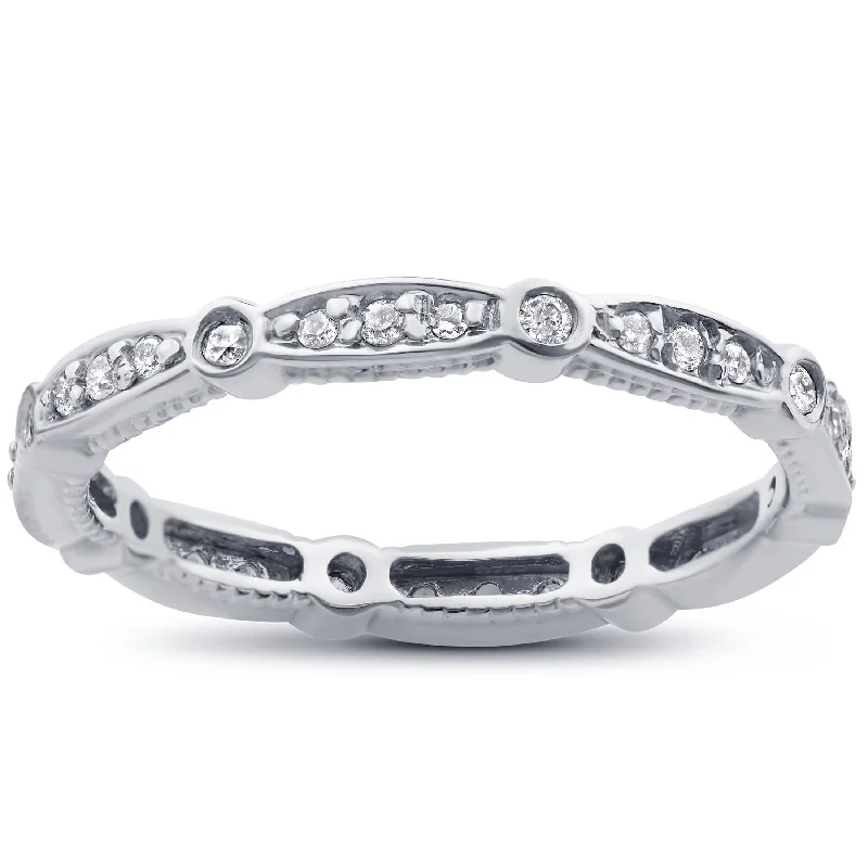 Vintage - Style Filigree Wedding Bands in 14K Gold for a Romantic and Antique - Inspired Aesthetic3/8ct Stackable Diamond Eternity Ring White Gold