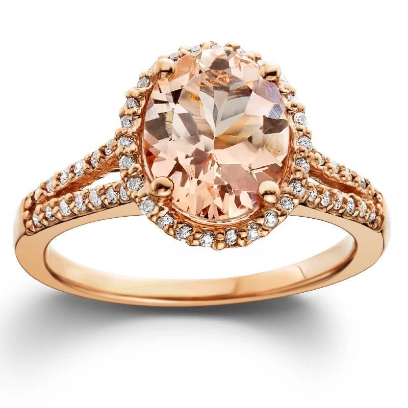 Moissanite - Set Wedding Bands in Yellow Gold for a Sparkling and Ethical Alternative to Diamonds3ct Morganite & Diamond Engagement Ring Rose Gold Halo Split Shank