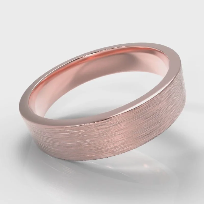 Stackable Wedding Bands in Sterling Silver with Enamel Inlays for a Colorful and Versatile Option5mm Flat Top Comfort Fit Brushed Wedding Ring - Rose Gold