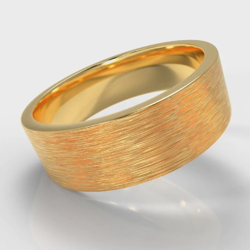 7mm Flat Top Comfort Fit Brushed Wedding Ring - Yellow Gold