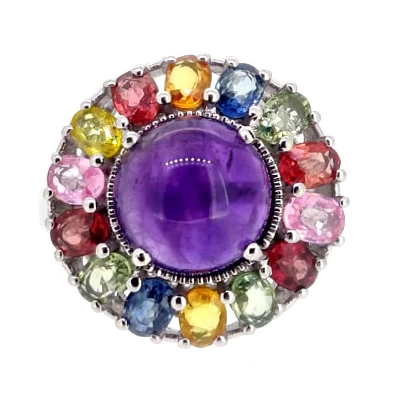 Aquamarine Gemstone Rings in 9K Gold with a Bezel Setting for a Modern and Secure Fit925 Sterling Silver African Amethyst and Multi Sapphire Ring