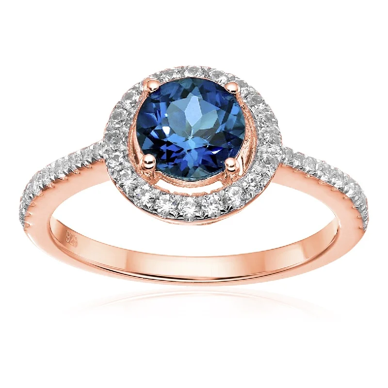 Opal Gemstone Rings in Rose Gold with a Milgrain Edge for a Feminine and Romantic Style925 Sterling Silver London Blue Topaz and Created White Sapphire Ring