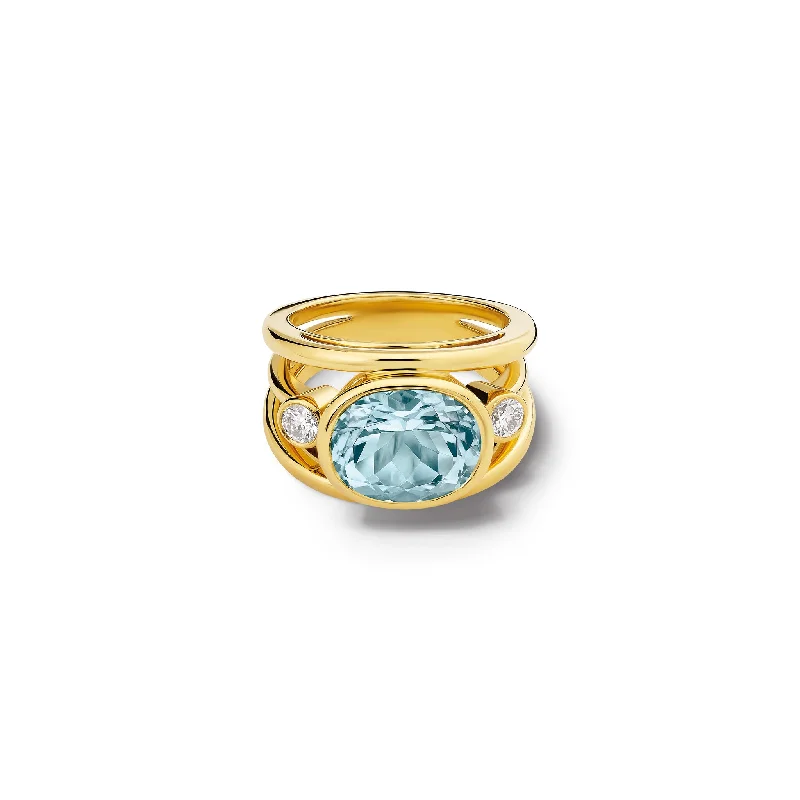 Vintage Cluster Engagement Rings with Antique - Cut Diamonds and Silver FiligreeAeneus Roman Ring 18ct Yellow Gold - Aquamarine & Diamond