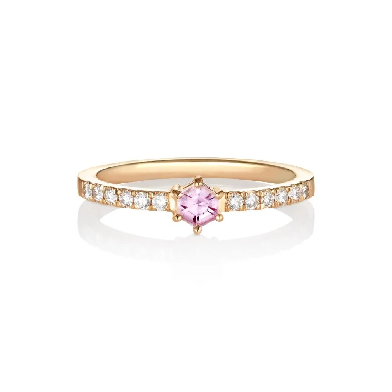 Rose Gold - Plated Engagement and Wedding Band Sets with a Halo of Cubic Zirconia for a Glamorous and Affordable LookSulu 18K Rosegold Ring w. Diamonds & Sapphire