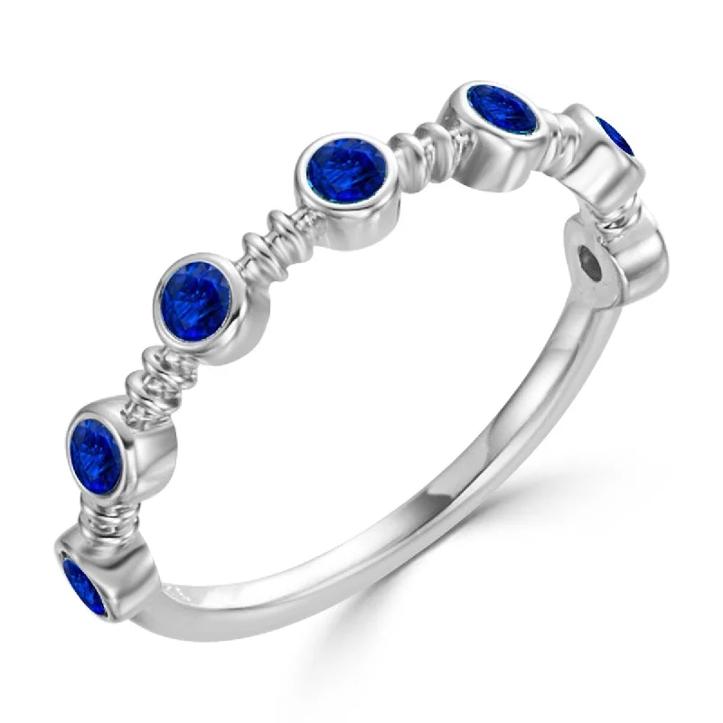 Sapphire Gemstone Rings in 18K White Gold with Diamond Accents for an Elegant EngagementAuriya 10k Gold 3/8ctw Bezel Blue Sapphire Gemstone Wedding Band