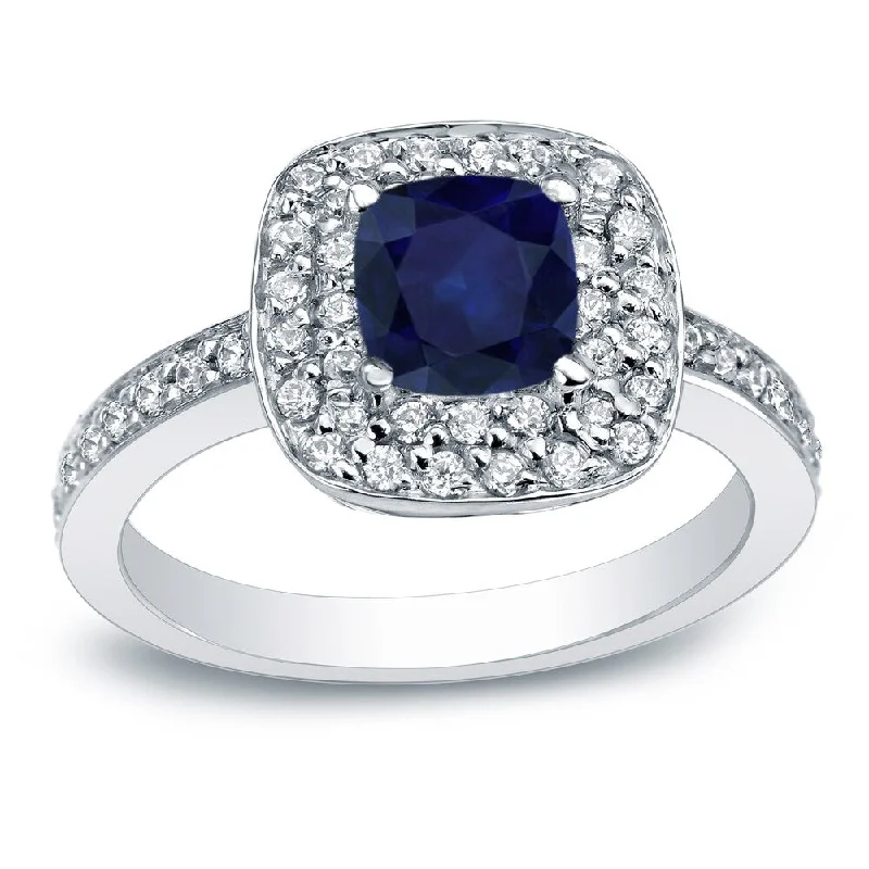 Alexandrite Gemstone Rings in Platinum with a Hidden Halo for a Rare and Luxurious PieceAuriya 14k Gold 3/4ctw Cushion-cut Blue Sapphire Halo Diamond Engagement Ring 1/2cttw