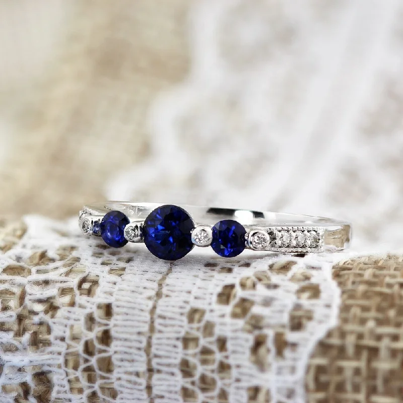 Agate Gemstone Rings in Sterling Silver with a Mosaic - Inspired Inlay for a Bohemian StyleAuriya 2/5cttw Diamond and 1/6ct 3 Stone Blue Sapphire Engagement Ring 14k White Gold