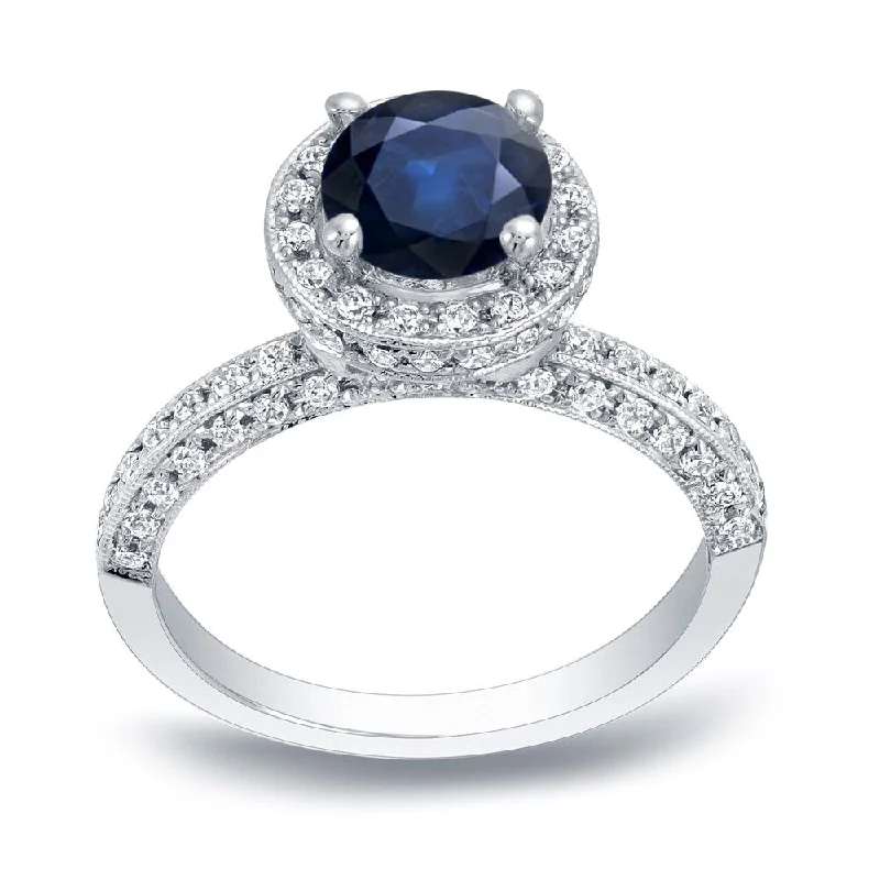 Aquamarine Gemstone Rings in 9K Gold with a Bezel Setting for a Modern and Secure FitAuriya Vintage Round 3/4ct Blue Sapphire and 1/2ct TDW Diamond Halo Engagement Ring 14K Gold (H-I, SI1-SI2)