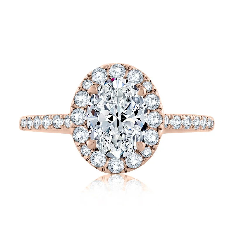 Marquise Cut Engagement Rings with a Channel - Set Diamond BandDiamond Halo Semi Mount Ring | 14k Rose (1.50ct Head)