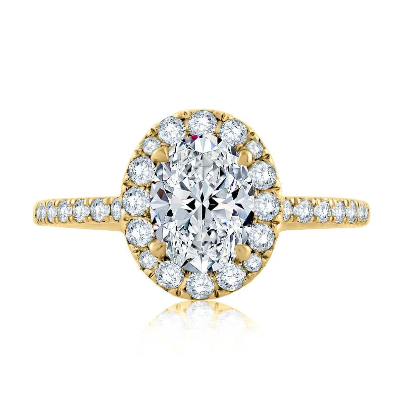 Classic Round Cut Engagement Rings with Platinum Prongs and Halo Setting for Timeless EleganceDiamond Halo Semi Mount Ring | 14k Yellow (1.50ct Head)