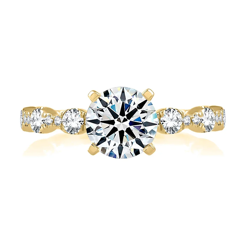 Classic Round Cut Engagement Rings with Platinum Prongs and Halo Setting for Timeless EleganceDiamond Semi Mount Ring | 14k Yellow (1.50ct Head)