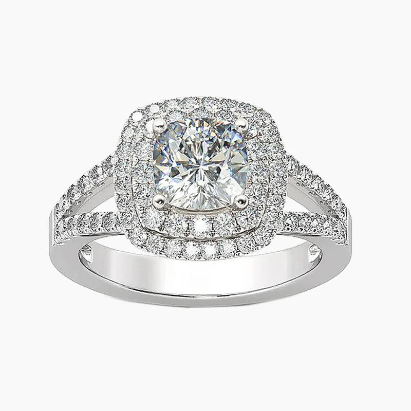 Vintage - Inspired Engagement Rings with Filigree Work and Emerald - Cut Center StoneSplit Shank Cushion Cut Sterling Silver Engagement Ring