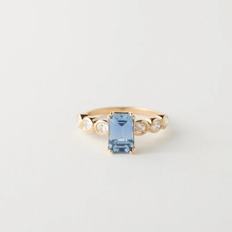 Vintage - Inspired Engagement Rings with Filigree Work and Emerald - Cut Center StoneElsie Ring - 2.13 Carat Blue Emerald Cut Sapphire