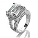 Signature - Design Engagement Rings with a Brand - Exclusive Pattern and Premium DiamondsEngagement 4.5 Emerald Cut East West Set Cubic Zirconia Split pave shank Ring