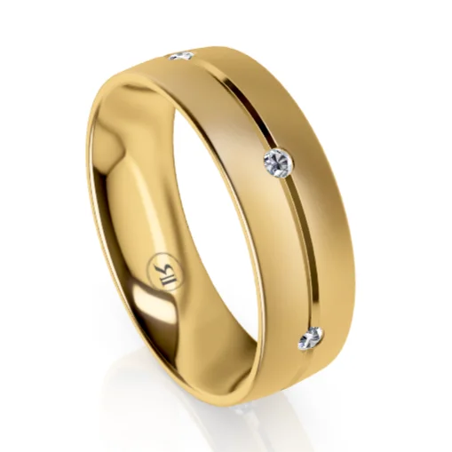 Adjustable - Fit Wedding Bands in Gold - Plated Metal for a Comfortable and Custom - Fitting OptionGold Centre Groove Wedding Ring with White Diamonds