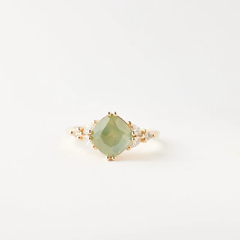 Pear - Shaped Engagement Rings in Yellow Gold with a Diamond - Encrusted BandGoldie Ring - 2.22 Carat Cushion Cut Opalescent Sapphire