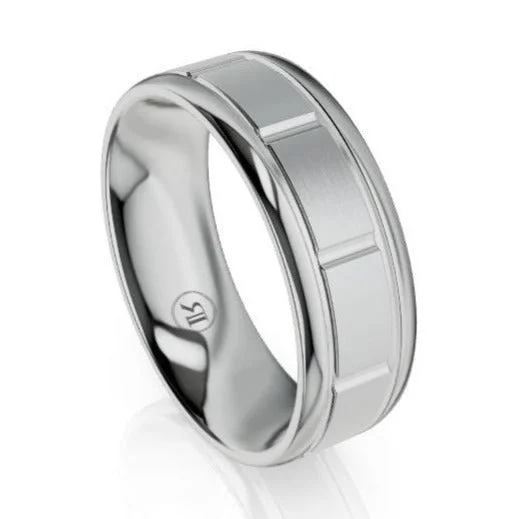 Two - Tone Gold and Silver Wedding Bands with a Twist Design for a Contemporary and Eye - Catching StyleGrooved Patterned Platinum Wedding Ring (IN1108)