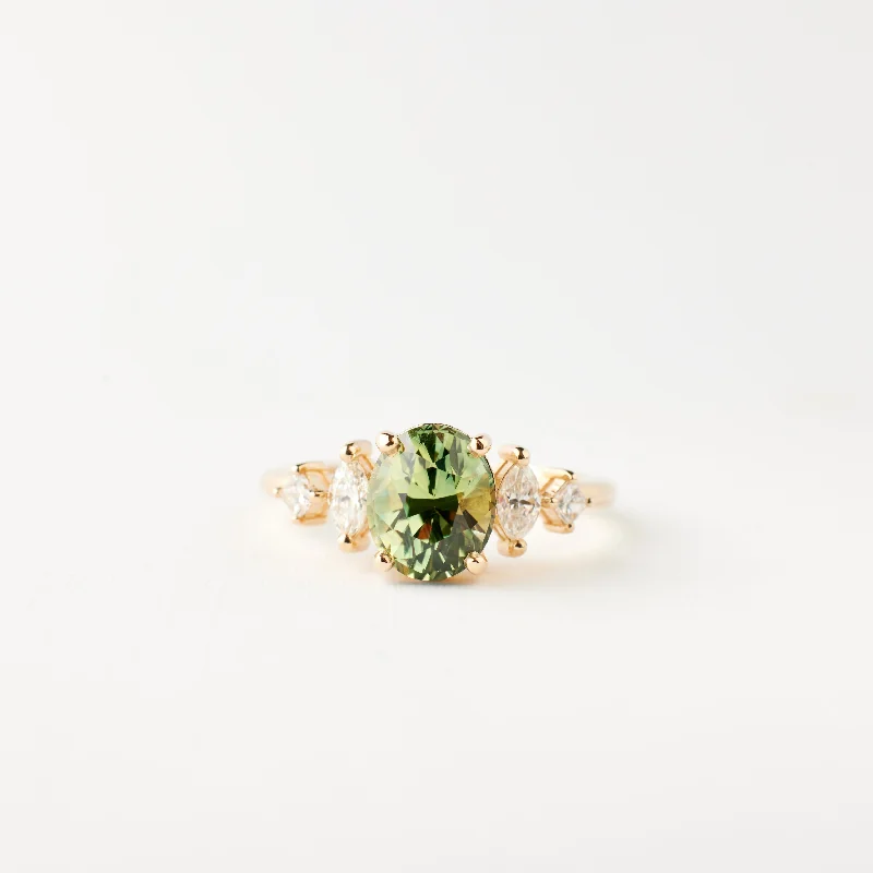 Oval Cut Engagement Rings in Palladium with a Hidden Halo for a Surprise SparkleJulia Ring - 2.15 Carat Green-Yellow Oval Sapphire