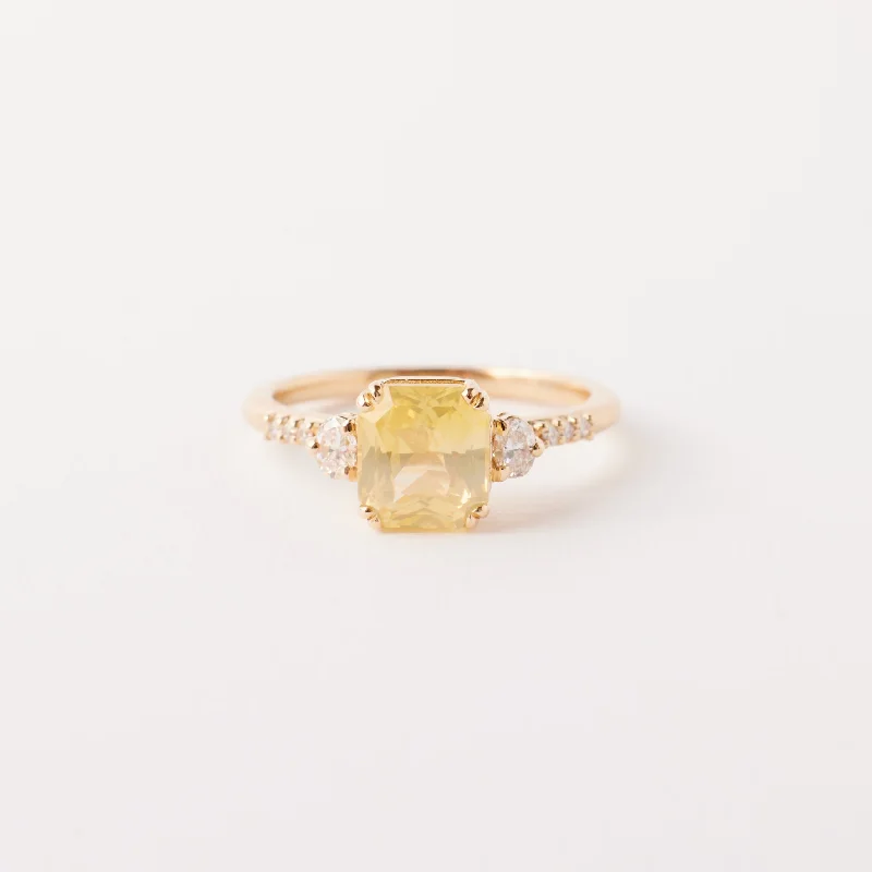 Vintage Cluster Engagement Rings with Antique - Cut Diamonds and Silver FiligreeLaurel Ring - 2.04 Carat Yellow Radiant Sapphire