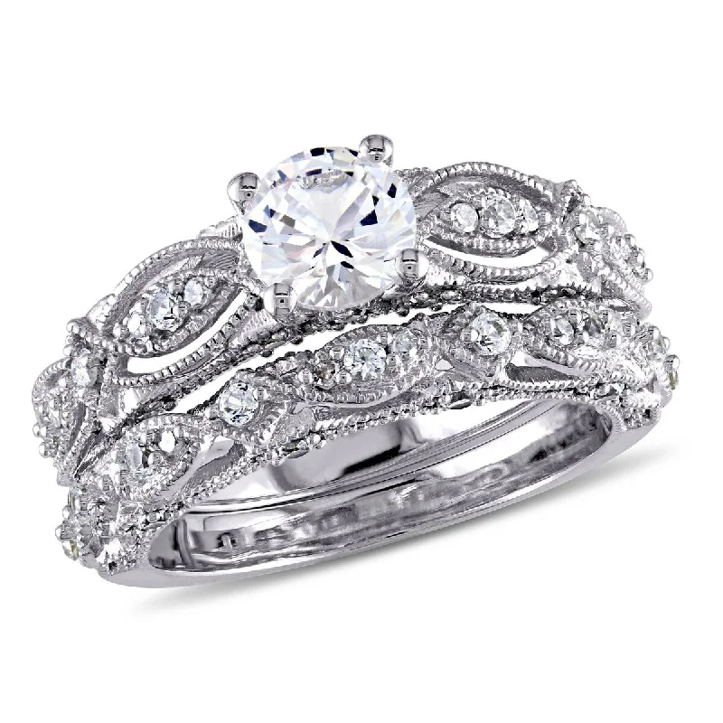 Sapphire Gemstone Rings in 18K White Gold with Diamond Accents for an Elegant EngagementMiadora 1/10ct TW Diamond 1 3/4 CT TGW Created White Sapphire Bridal Set in 10k White Gold