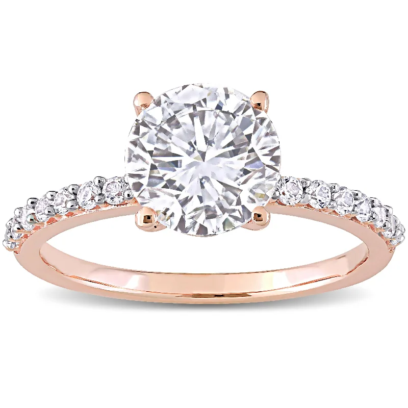 Rose Gold - Plated Engagement and Wedding Band Sets with a Halo of Cubic Zirconia for a Glamorous and Affordable LookMiadora 10k Rose Gold 2 3/4ct TGW Created White Sapphire Solitaire Engagement Ring