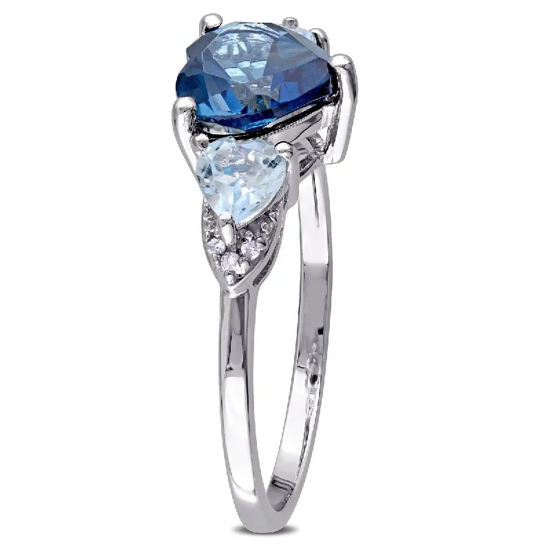 Agate Gemstone Rings in Sterling Silver with a Mosaic - Inspired Inlay for a Bohemian StyleMiadora 2 1/5 CT TGW Blue Topaz Diamond Accent Triple Heart Ring in Sterling Silver