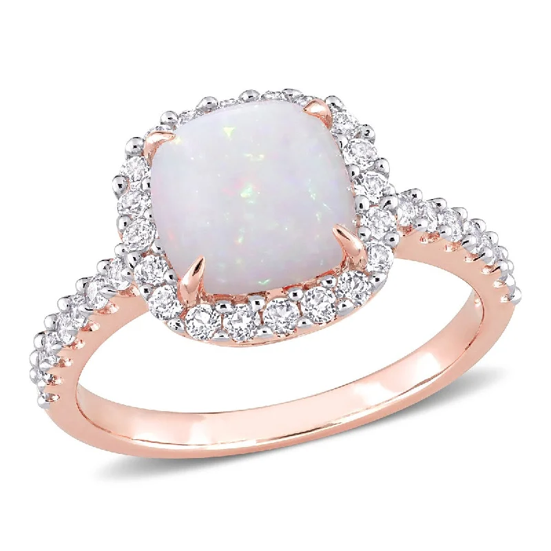 Ruby Gemstone Rings in 14K Yellow Gold with a Solitaire Setting for a Classic and Bold StatementMiadora 2 3/8ct TGW Cushion-Cut Opal White Topaz Halo Ring in 10k Rose Gold