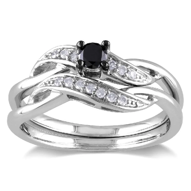 Moissanite - Set Wedding Bands in Yellow Gold for a Sparkling and Ethical Alternative to DiamondsMiadora Sterling Silver 1/4ct TDW Black and White Diamond Crossover Bridal Ring Set