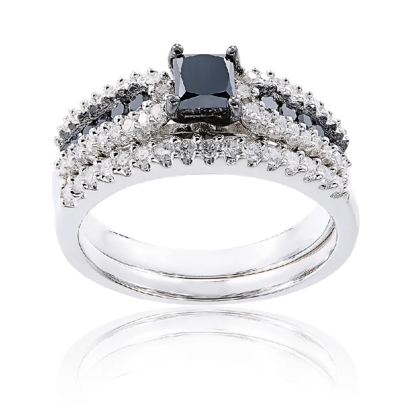 Two - Tone Gold and Silver Wedding Bands with a Twist Design for a Contemporary and Eye - Catching StyleMiadora Sterling Silver 1ct TDW Black and White Diamond Ring Set