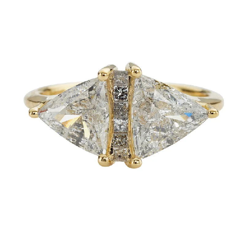 Signature - Design Engagement Rings with a Brand - Exclusive Pattern and Premium DiamondsOOAK Rhombus Engagement Ring with Trillion Cut Salt and Pepper Diamonds