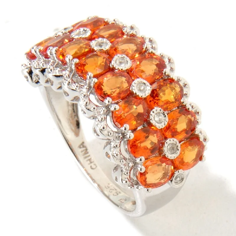 Platinum O/ Silver 4.42Ctw Orange Sapphire Cluster Ring