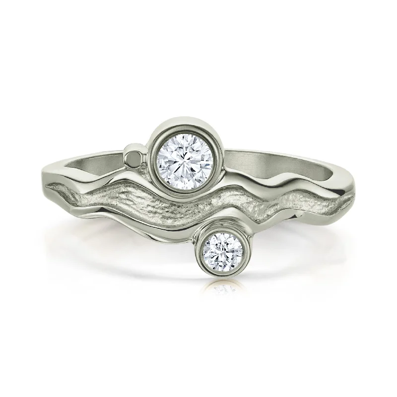 Cathedral - Style Engagement Rings with a Raised Center Stone and Intricate MetalworkRiver Ripples Platinum Ring with 3.9mm & 3mm Diamonds