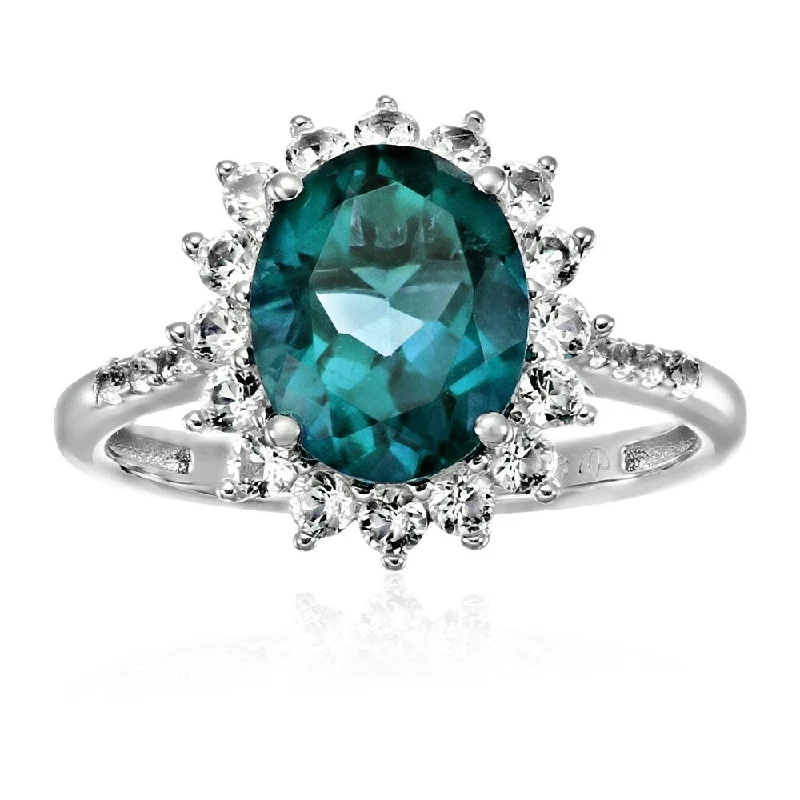 Tourmaline Gemstone Rings in 18K Two - Tone Gold with a Floral - Shaped Setting for a Feminine TouchSterling Silver London Blue Topaz & Created White Sapphire Ring