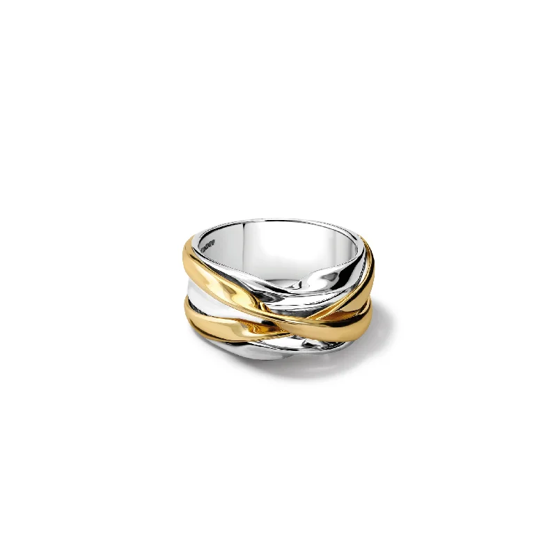 Solitaire Engagement Rings with a High - Clarity Round Diamond and Tapered BandTagliatelle Ring Silver & Yellow Gold