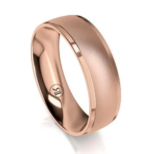 Laser - Etched Floral Design Wedding Bands in Palladium for a Delicate and Intricate LookThe Dunkirk Rose Gold Bevelled Wedding Ring by Infinity