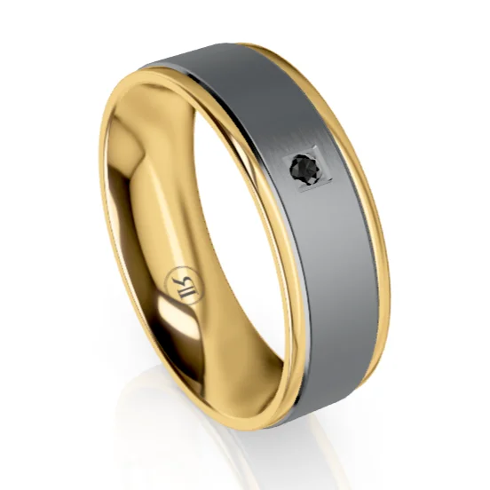 Matte - Black Ceramic Wedding Bands with a Polished Edge for a Sleek and Modern AppearanceThe Kingsley Tantalum & Gold Wedding Ring with Black Diamond