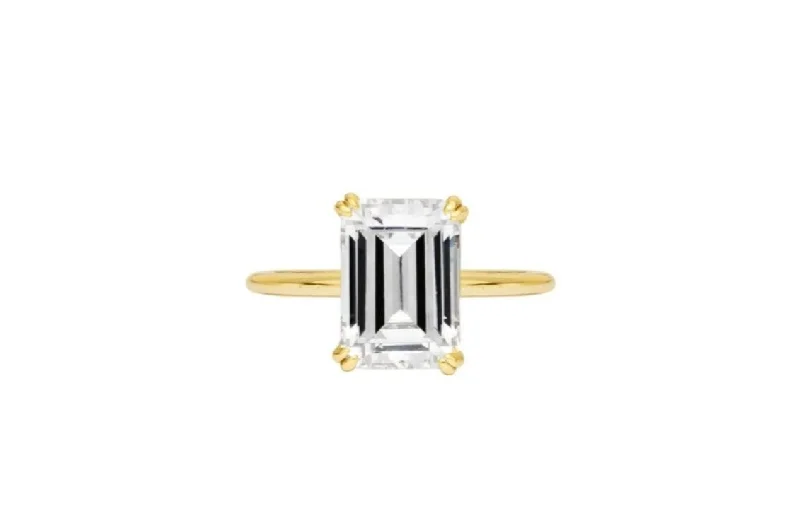 Princess Cut Engagement Rings in 18K White Gold with Micro - Pave Side StonesThe Tatum Ring (3.5 Carat, Emerald Cut)