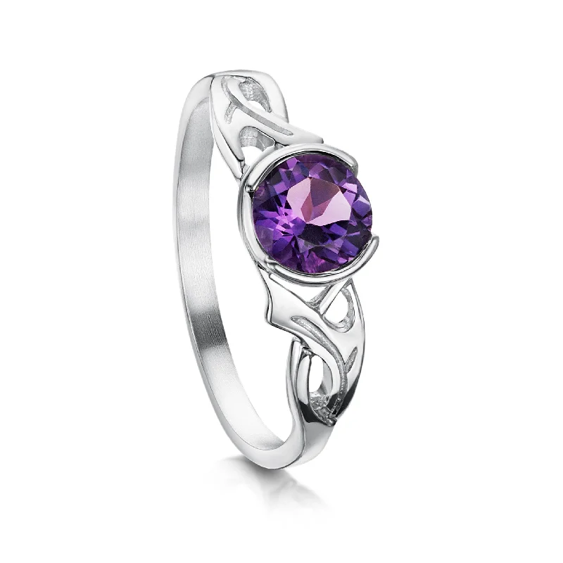 Three - Stone Engagement Rings Symbolizing Love's Past, Present, and Future with Asscher - Cut DiamondsThistle Ring with 6mm Amethyst